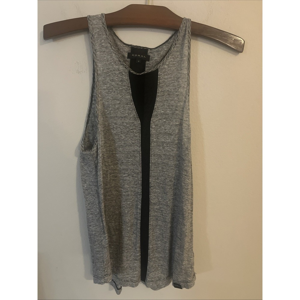 KORAL Women's Black & White Stripe Tank 100% Linen Size M